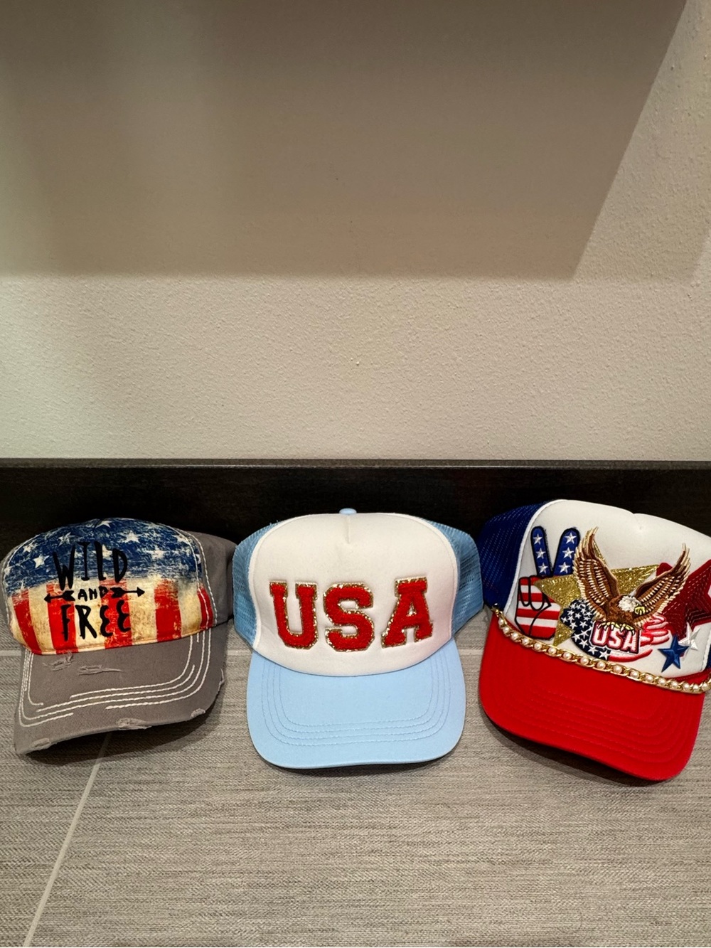 USA Trucker Hat - Light Blue and White - Patriotic Women’s Hats